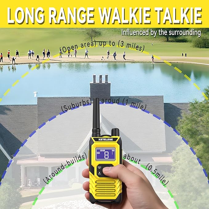 KETELESE T4 FRS Walkie Talkies Earpiece with Mic, IP67 Waterproof Two Way Radio, Walkie Talkie Long Range, 22 Channel, NOAA Weather Alert, PTT, VOX, USB C, Charge Base