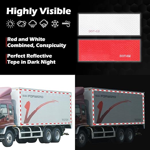LLPT Reflective Tape 2” x 33 Ft DOT-C2 High Visibility Safety Tape Flexible Waterproof Intense Reflector for Trailer Truck Car RV Boat Camper Color White (RT203W)