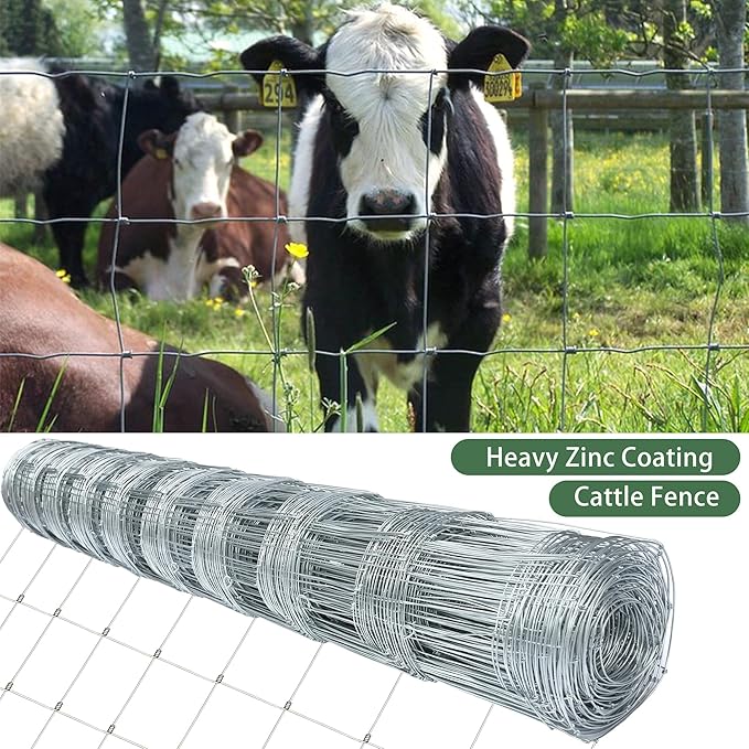 Livestock Fence, 4ft x 164ft Galvanized Cattle Fence, Heavy Zinc Coating Wire Fencing,Farm Fence for Hog Goat Deer Horse