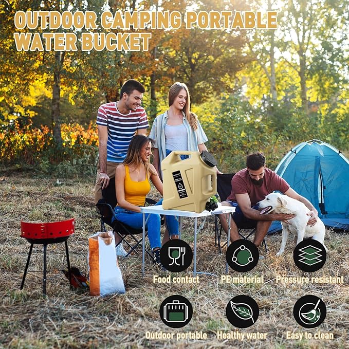 3.2 Gallon Water Jug,Camping Water Container with Spigot,BPA-Free with Cleaning,Brush Military Green Tank Portable,Suitable for Outdoor Camping and Hiking,Khaki