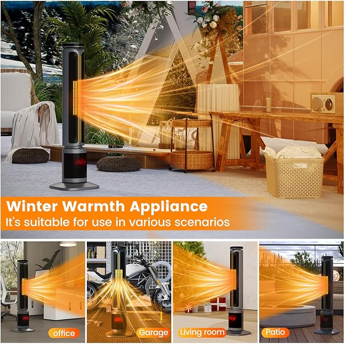 VCJ 35” Space Heater for Indoor Use, 1500W PTC Ceramic Electric Heater with Thermostat, Remote, 12H Timer, 120°Oscillation, LED Display Quiet Portable Heater for Bedroom Office