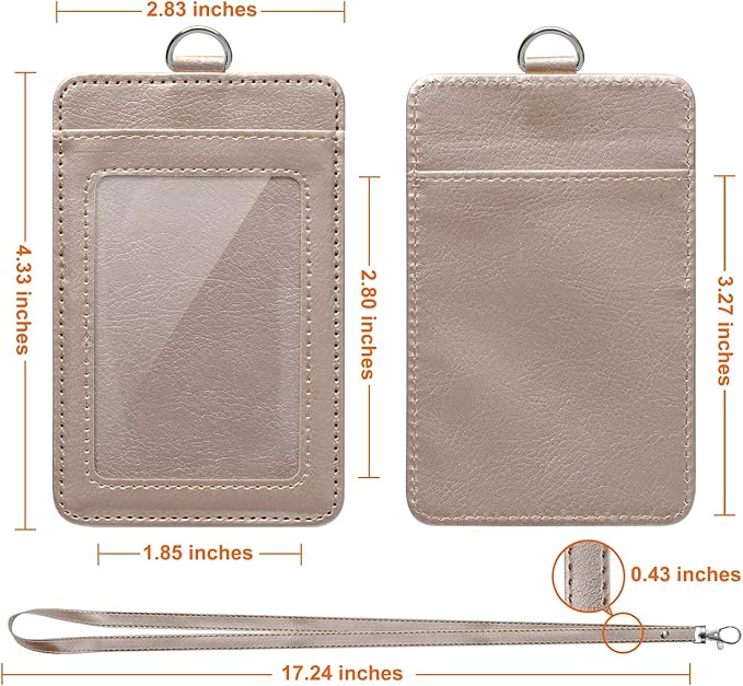 PU Leather ID Badge Holder, Life-Mate ID Badge Holder with 1 Clear ID Window 1 Credit Card Slot and PU Leather Lanyard for Badge Credit Cards College ID Cards in Blonde