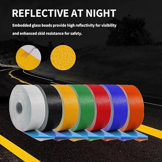 Reflective Pavement Tape, Slip-Resistant & Durable. Heavy-Duty Rubber Base for Outdoors. Ideal for Driveways, Walkways & Parking Areas (Yellow, 4 Inch X 148 Feet)