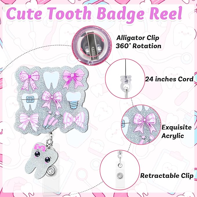 Dental Nurse Badge Reel with Alligator Clip Funny ID Badge Holders Cute RN LPN CNA MA PCT Badge Buddy Nursing Medical Students Nurse Accessories for Work