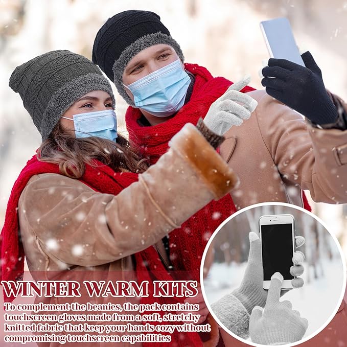 Geyoga 120 Pcs Charity Donation Homeless Care Supplies Bulk Winter Beanie Emergency Blanket Touchscreen Glove Drawstring Bags