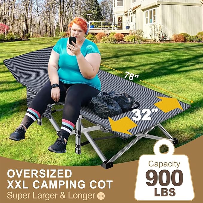 DoCred Oversized XXL Folding Camping Cot with Mattress, 2 Pack Heavy Duty Sleeping Cot Bed Portable Adults Outdoor Bed with Carry Bag, Travel Camp Cots