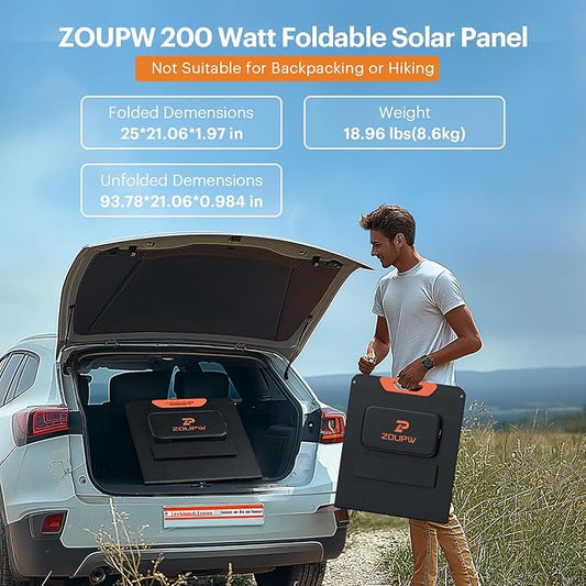 200 Watt Portable Solar Panel for Power Station,Camping Essentials, 20V Foldable Solar Charger with Solar Cable,23.5% High Efficiency IP67 Waterproof 4 Kickstands for RV Camping Gifts