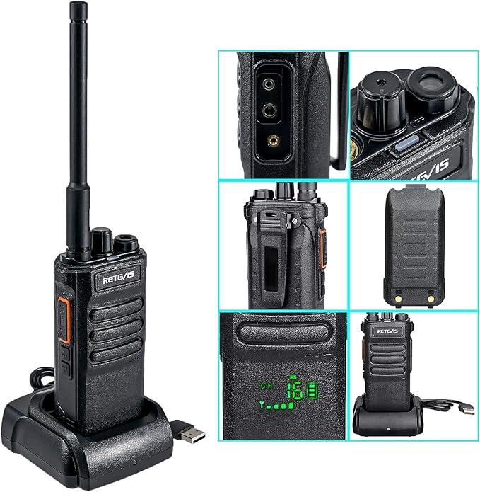 Retevis RT86 2 Way Radio Long Range with Earpiece, Professional Walkie Talkie High Power,Commercial Work Radio Bulk,Heavy Duty Two Way Radio Rechargeable, for Industry Construction Warehouse(10 Pack)