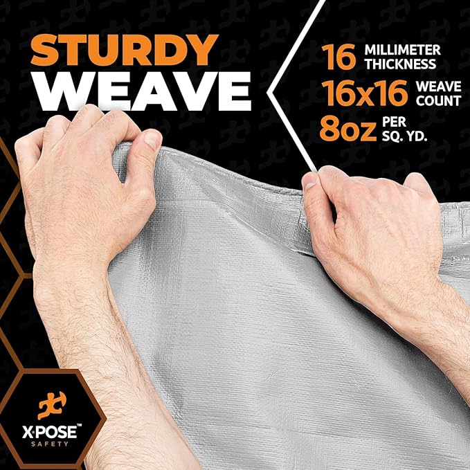 Xpose Safety Super Heavy-Duty 6' x 8' Silver/Brown Poly Tarp (2-Pack) - 16 Mil Waterproof & UV Resistant, Rip-Proof with Reinforced Edges & Grommets
