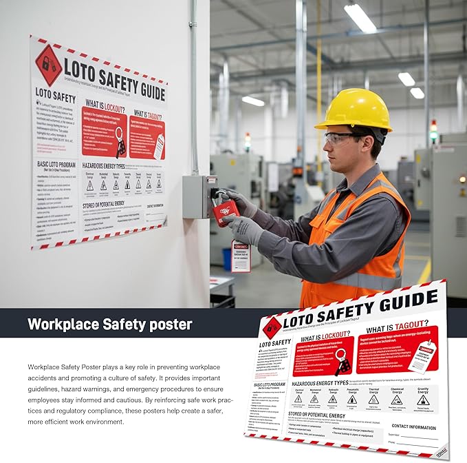 LOTO Safety Guide Poster – Lockout Tagout OSHA Hazardous Energy Control Chart for Workplace Safety, LOTO Training, Maintenance & Industrial Compliance