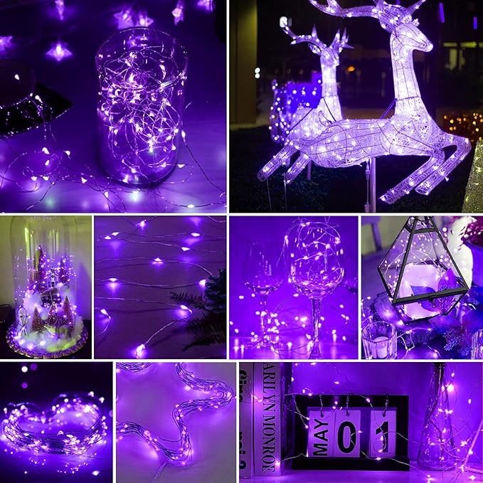 pozzolanas 50 Pack Purple Battery Operated String Lights - 7 ft Waterproof Fairy Lights with 20 LEDs for Home, Mason Jar, Party, Wedding, Halloween, Christmas Decorations