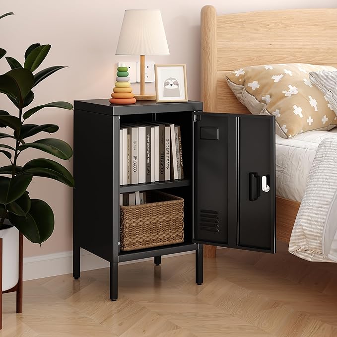 METAN Metal Storage Employees Lockers with 1 Lockable Doors,Locking Storage Cabinets for Small Spaces,Home,School,Gym,Assembly Required,Black
