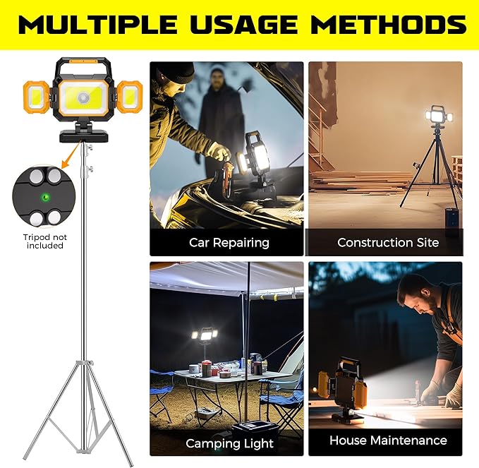 Yzoni LED Rechargeable Work Light, 40W 4000LM Magnetic Work Light with 6 Modes, Battery Powered Portable Mechanic Lights with 360°Rotate Foldable Design for Auto Car, Garage, Workshop