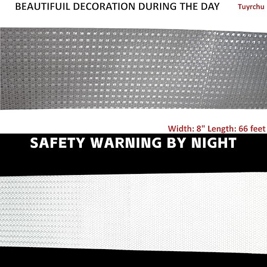 Industrial Non Fading Reflective Tape White 8 inch Wide, Outdoor Waterproof High Visibility Safety Adhesive Reflector Strips (66 feet)
