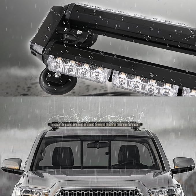 38" Amber Yellow Rooftop Beacon Warning Emergency Flashing Snow Plow Light Bar Double Side Strobe Light Traffic Advisor with Magnetic Base for Tow Work Truck Pickup (Amber/White/Amber)