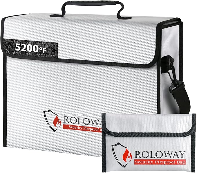 ROLOWAY Large Fireproof Bag 5200℉ Heat Insulated (15 x 12 x 5 inches), Fireproof Document Bag for Cash Safe and Document Safe