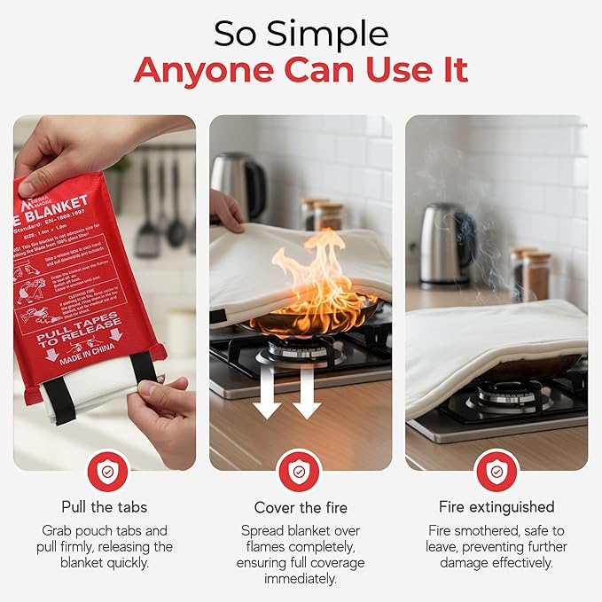 Sierra Madre Emergency Fire Blanket for Home and Kitchen – 100% Fiberglass Fire Suppression Blanket (40x40) for Car, Office & Camping – Instantly Smothers Flames – Lightweight & Reusable (Pack of 2)