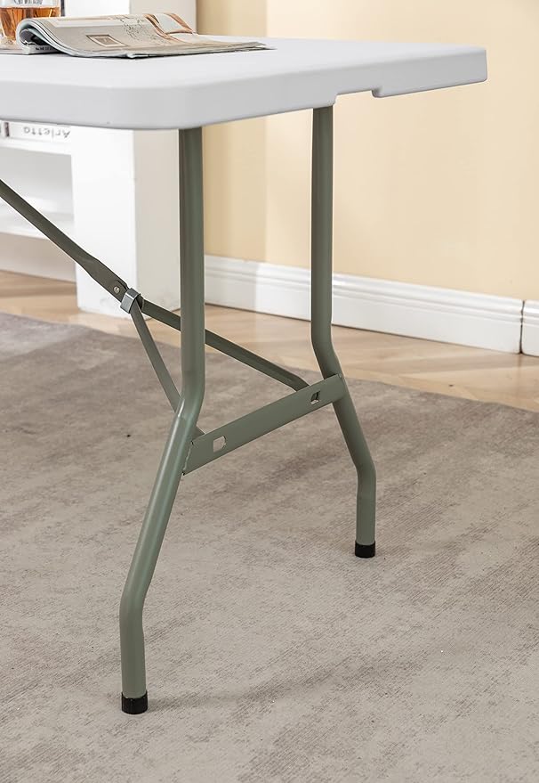 BTEXPERT Set of 10, Fold-in-Half Folding Utility Table 6 Feet 72" x 29.5" Lightweight Portable Carrying Handle Indoor Outdoor Picnic Camping Office Home Party Wedding Event White