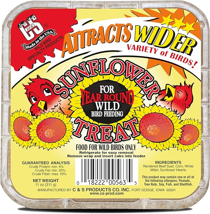 C&S Sunflower Suet Treat, Wild Bird Food for Chickadees, Nuthatches, Tufted Titmice, Woodpeckers, Wrens, Warblers, Brown Creepers, Northern Flickers, Pine Grosbeaks, Jays and More, 8 Pack