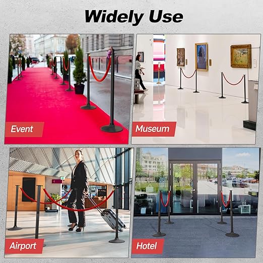 BATTIFE Plastic Stanchion Posts with Red Velvet Ropes and Weighted Rubber-Plastic Base, Crowd Control and Queue Management Barrier Poles for Party, Event, Red Carpet (2 Pack)