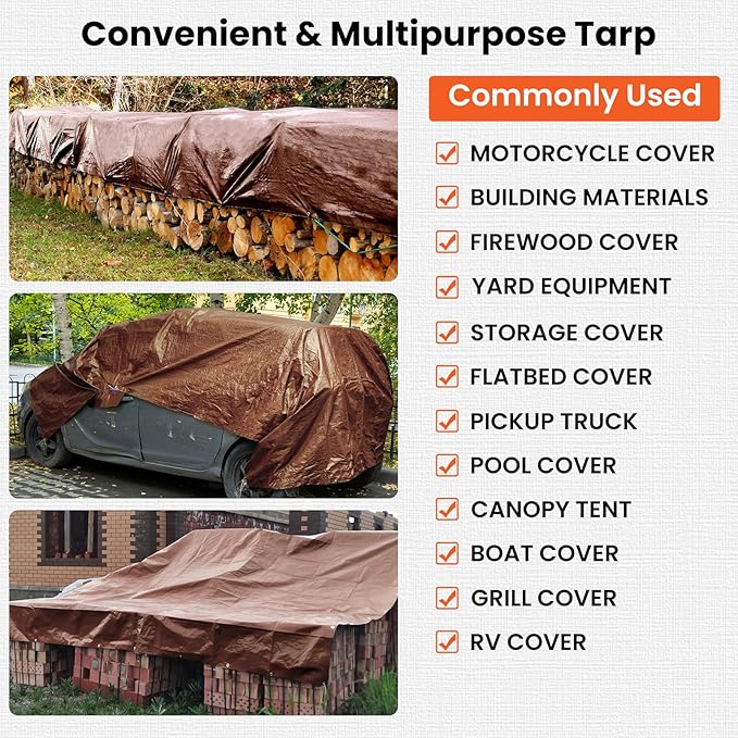 Tarp 12x20FT, 16 Mil Heavy Duty Large Tarps, Waterproof Tarp with Brass Grommets and Reinforced Edges, UV Resistant, Tear&Fade Resistant Poly Tarp for Outdoor Camping Pool Car Tent
