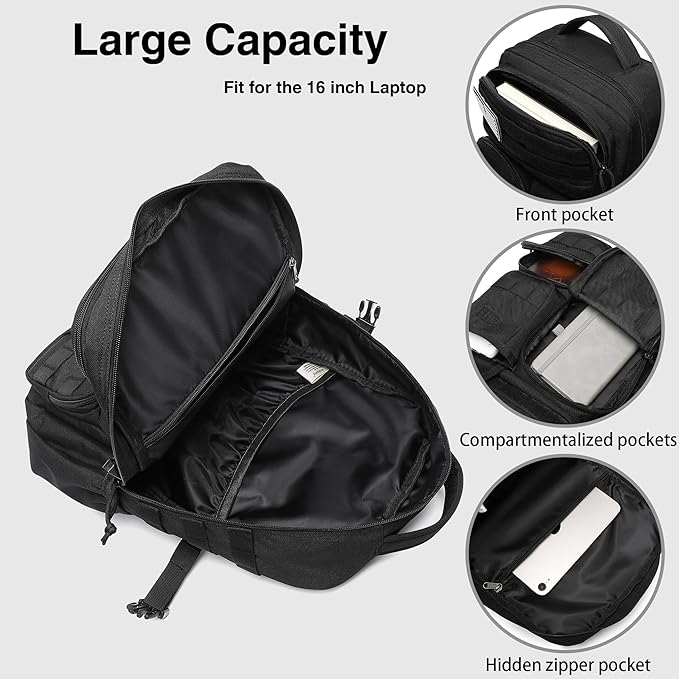 Wotony Tactical Backpack - Military waterproof backpack with multiple pockets and tactical gear for the outdoors (Green Leaf, 25L)
