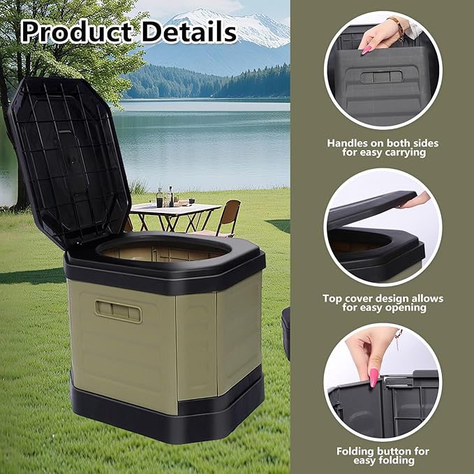 Portable Camping Toilet, Portable Travel Folding Toilet with Lid for Adults and Kids, Portable Potty for Camping, Hiking, Car Travel,Truck, RV, Boating, Road Trips, Beach