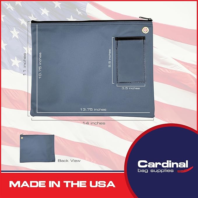 Interoffice Transit Mailbag, Canvas Envelope, Grommet for Padlock & Zip Tie, Large Zipper Pouch, Sack for Documents, 14 x 11 inch (Gray Blue)