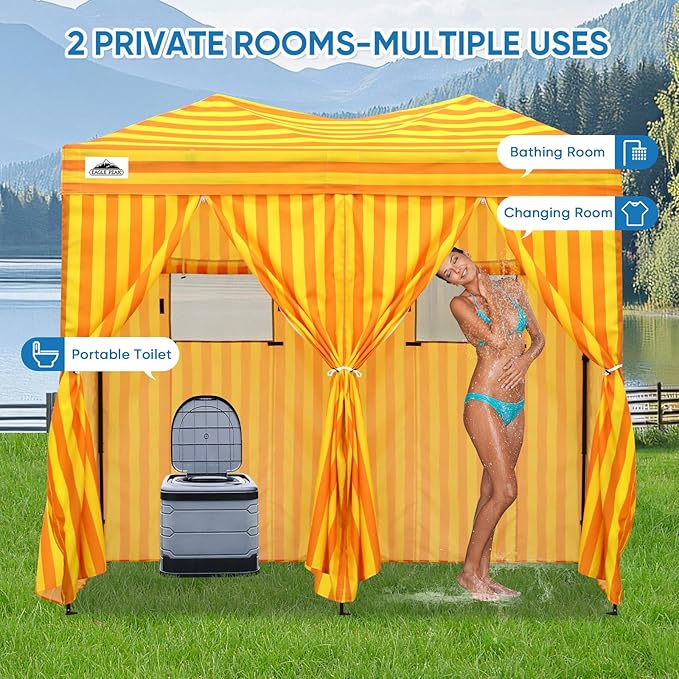 EAGLE PEAK Outdoor Changing Room 8x4, 2 Room Pop Up Portable Changing Room, Sun Shelter, Pop Up Changing Tent for Beach or Pool,Portable Dressing Room for Photoshoots (Yellow/Orange)