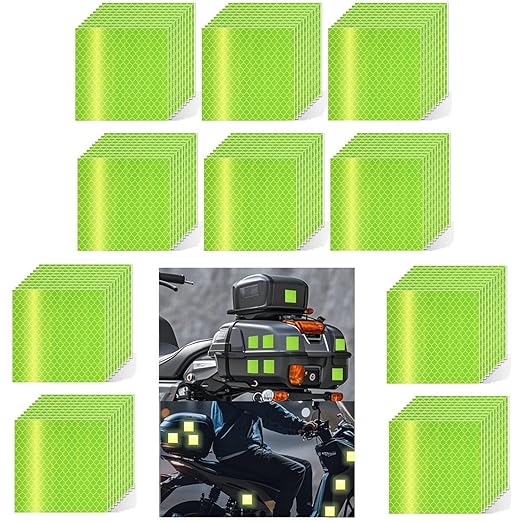 Non Fading Fluorescent Yellow Reflective Stickers 2 inch X 2 inch, Outdoor Waterproof High Visibility Safety Adhesive Reflector (100 Pcs)