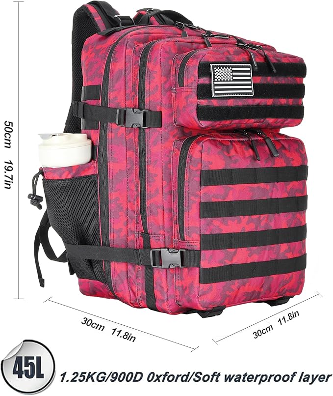 45L Tactical Assault Backpack 3 day assault pack with Molle Waterproof backpack Rucksack for Tactical Backpacks (Red CP)