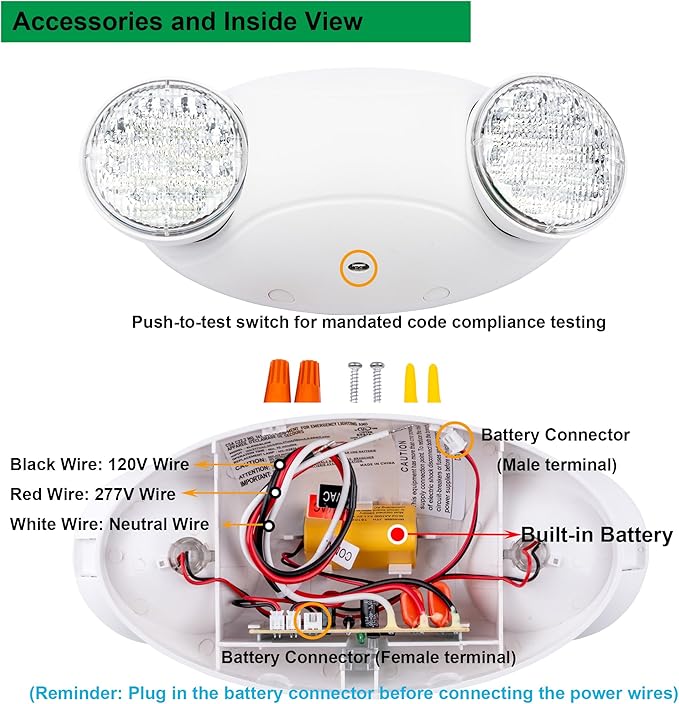 LIT-PaTH LED Emergency Lighting Fixtures with 2 LED Bug Eye Heads and Back Up Batteries- US Standard Exit Light, UL 924 and CEC Qualified, 120/277 Voltage, White, 6-Pack