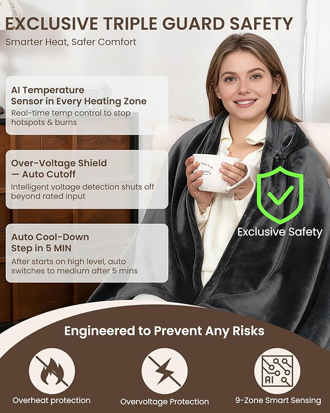 Cordless Heated Blanket with Hood, USB Battery Powered Heated Wearable Blanket with 9 Heating Zones, 20000 mAh Power Bank, 3 Levels, Portable Heated Throw Blanket, Heated Shawl