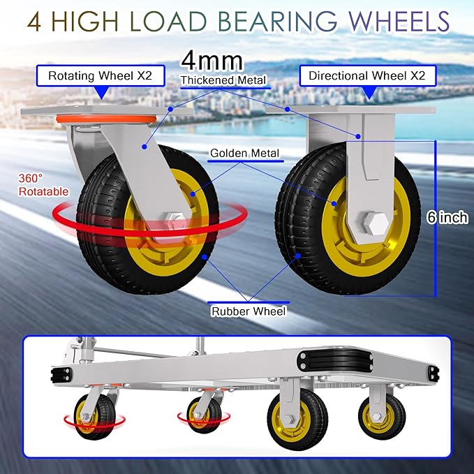 Platform Truck Heavy Duty Push Cart Dolly with 6'' Wheels 2000 LBS Capacity Steel Large Flatbed Cart Foldable Platform Dolly for Groceries, Garage, Warehouse, Equipment (36" X 24")