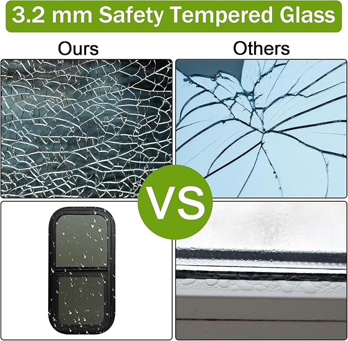 12"x24" RV Window - Vertical Sliding Teardrop Style, DOT-Certified Tempered Glass & Trim Set, Aluminum Alloy Frame w/Mesh Screen