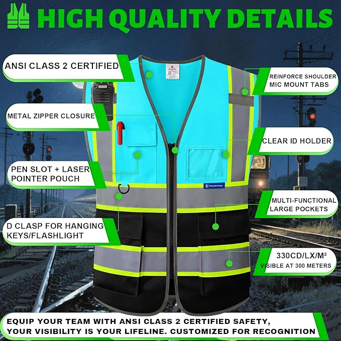 BeautyWill 10 Pack Custom Logo Safety Vest ANSI Class 2 High Visibility Reflective Vest Personalized Construction Vest Bulk