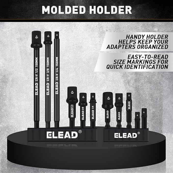 11-Piece Impact Socket Adapter Set, 1/4-Inch Hex Shank, 1/4" 3/8" 1/2" Impact Socket Driver Set, Drill Sockets Extension Bit, Sockets Driver Adapter, Drill Extension with Holder