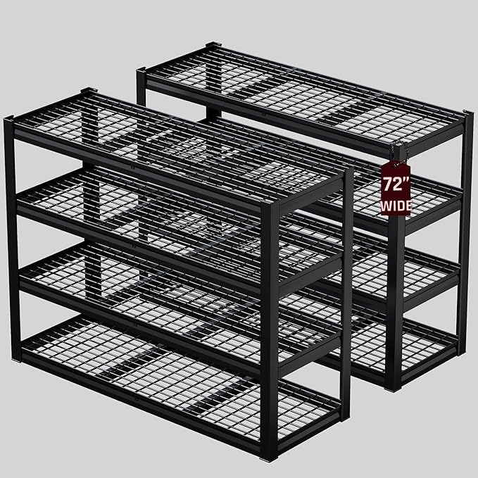 30" D Storage Shelves, 72" W Garage Shelving Heavy Duty Metal Adjustable Garage Shelves, Shelving Units Industrial Shelving for Warehouse, 72" W x 30" D x 72" H,2 Pack