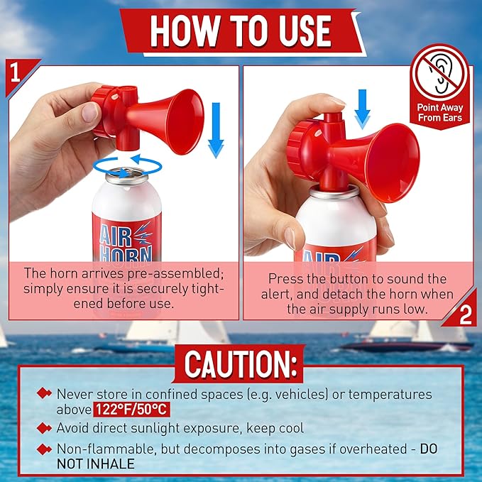1 Pack Large Air Horn for Safety 3.5oz, 122dB Very Loud Marine Air Horn for Boat, Coast Guard Approved, Great for Boat & Marine Safety, Sporting Events, Travels, Hiking (Red)