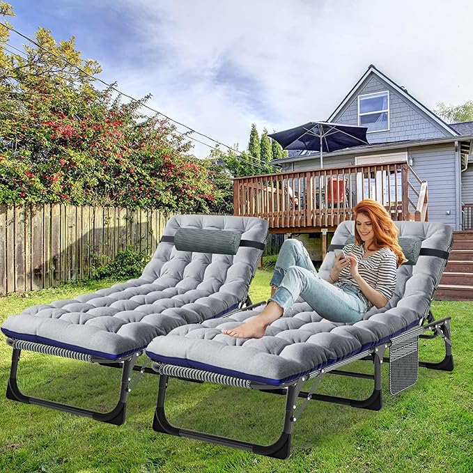 ABORON Patio Lounge Chair, Folding Guest Bed Cot for Adults, 500LB Heavy-Duty Capacity, Portable Extra Bed with Comfort Mat, Quick Fold Design for Indoor Guest Stays & Temporary Use
