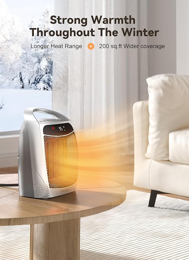GiveBest Digital Space Heater, 1500W Portable Electric Heater for Indoor Use, Remote, 4 Mode, Timer, ECO Mode,PTC Ceramic Fast Safety Heat for Bedroom Office Home