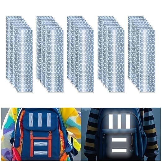 Non Fading White Reflective Stickers 1 inch X 4 inch, Outdoor Waterproof High Visibility Warning Safety Adhesive Reflector Tape (50 Pcs)