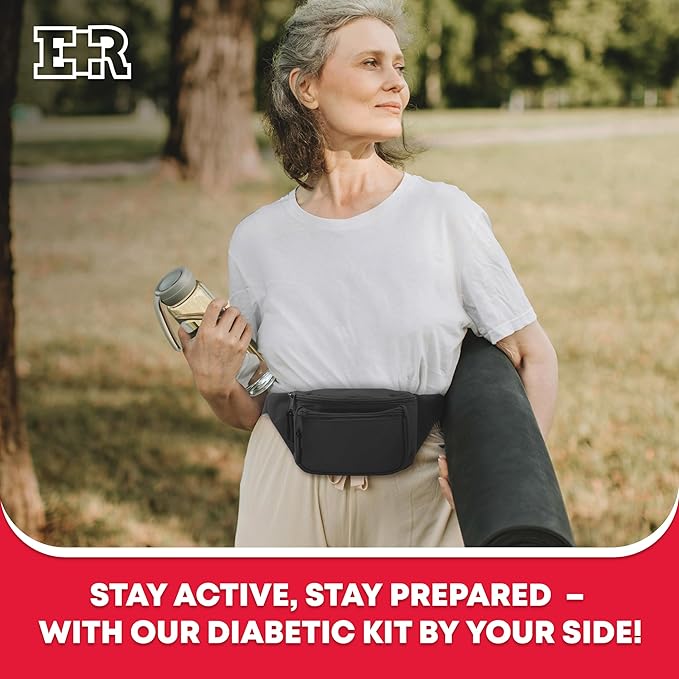 Ever Ready First Aid Diabetic Fanny Pack Kit - Includes BZK Antiseptic Towelettes, Adhesive Bandages, Lancing Device, Sharp Container, Portable Emergency Supplies for Diabetes Care
