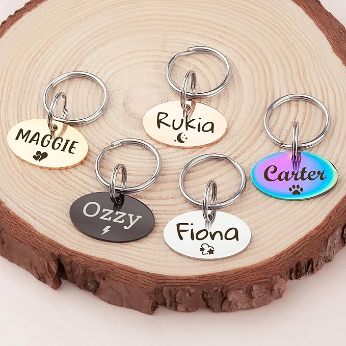 Anavia Small Size Dog Cat ID Tags, Small/XS Personalized Color Plated Stainless Steel Puppy Kitten Name Tags, Customized Engraved Nameplate Pet Collar Tag (Rose Gold, Oval)