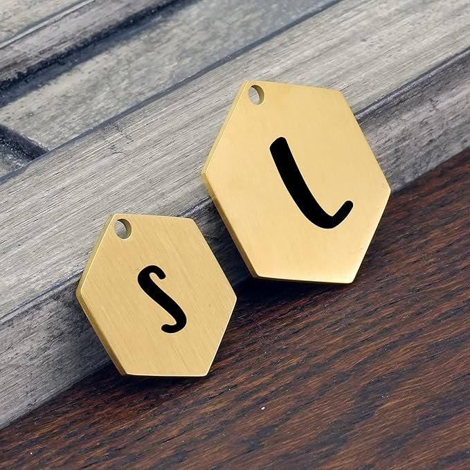 Ultra Joys Custom Personalized Hexagon Dog ID Tag - Brushed Stainless Steel, Gold, Large