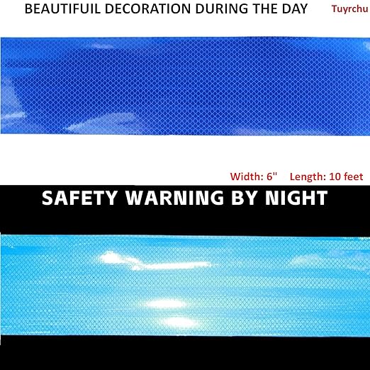 Industrial Non Fading Reflective Tape Blue 6 inch Wide, Outdoor Waterproof High Visibility Safety Adhesive Reflector Strips (10 feet)