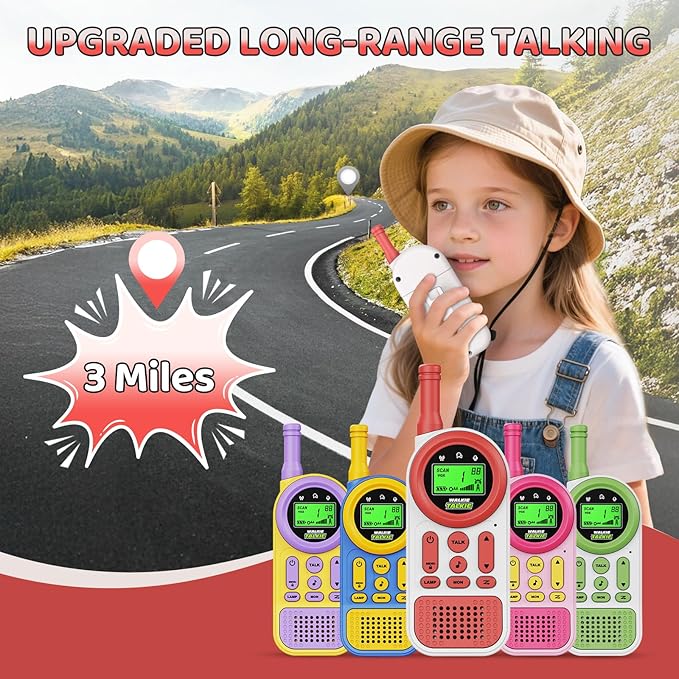 Walkie Talkies for Kids: 22 Channels 2 Way Radio Kids Toys for 3-12 Year Old - 3 Miles Long Range for Outdoor Camping Hiking - Christmas Birthday Gifts for Boys Girls, Red