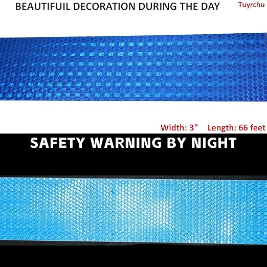 Blue Reflective Tape Outdoor Waterproof 3 inch, High Visibility Hazard Conspicuity Safety Industrial Marking Tape (66 feet)
