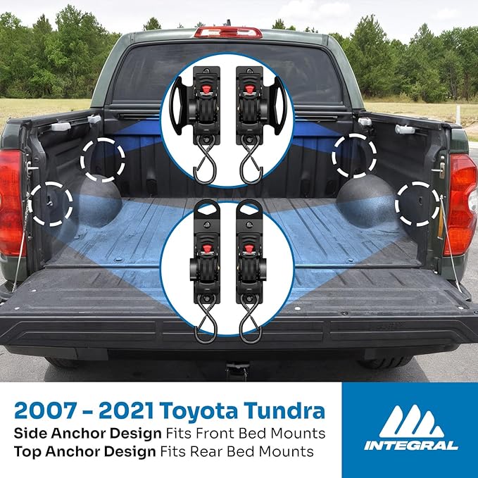 Integral Straps - Two Pack - Bed Mounted Retractable Tie Down Straps - Compatible with Toyota Tundra (2007-2021) Front Bed Mount Only