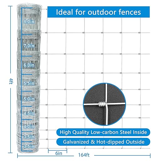 Farm Fence 4ft x 164ft Heavy Zinc Coating Cattle Fence,Galvanized Field Wire Fencing Deer Fence,Goat Fence,Hog Wire Fencing for Yard Livestock & Animals Protection